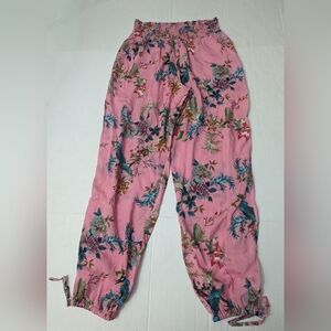 Johnny Was California Bohemian Paradise Rose Floral Bird Print Pants Size S NWOT